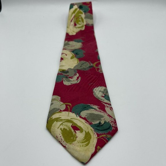 Alcione Milano 100% Silk Tie Made in Italy Floral Red - Picture 2 of 8